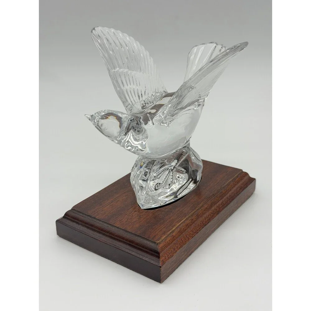 Waterford Crystal Collectors Society NIGHTINGALE Bird Figurine Wood Base